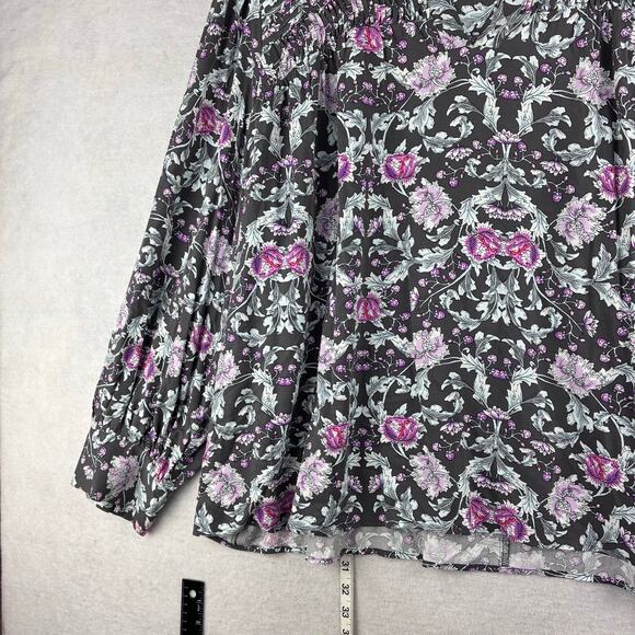 Lane Bryant Long Sleeve Blouse Women’s 26/3X Floral Peony Poppy Filigree Rayon - Picture 15 of 16